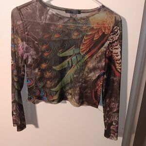 Discovery Multicolor Feather Print Crop Top